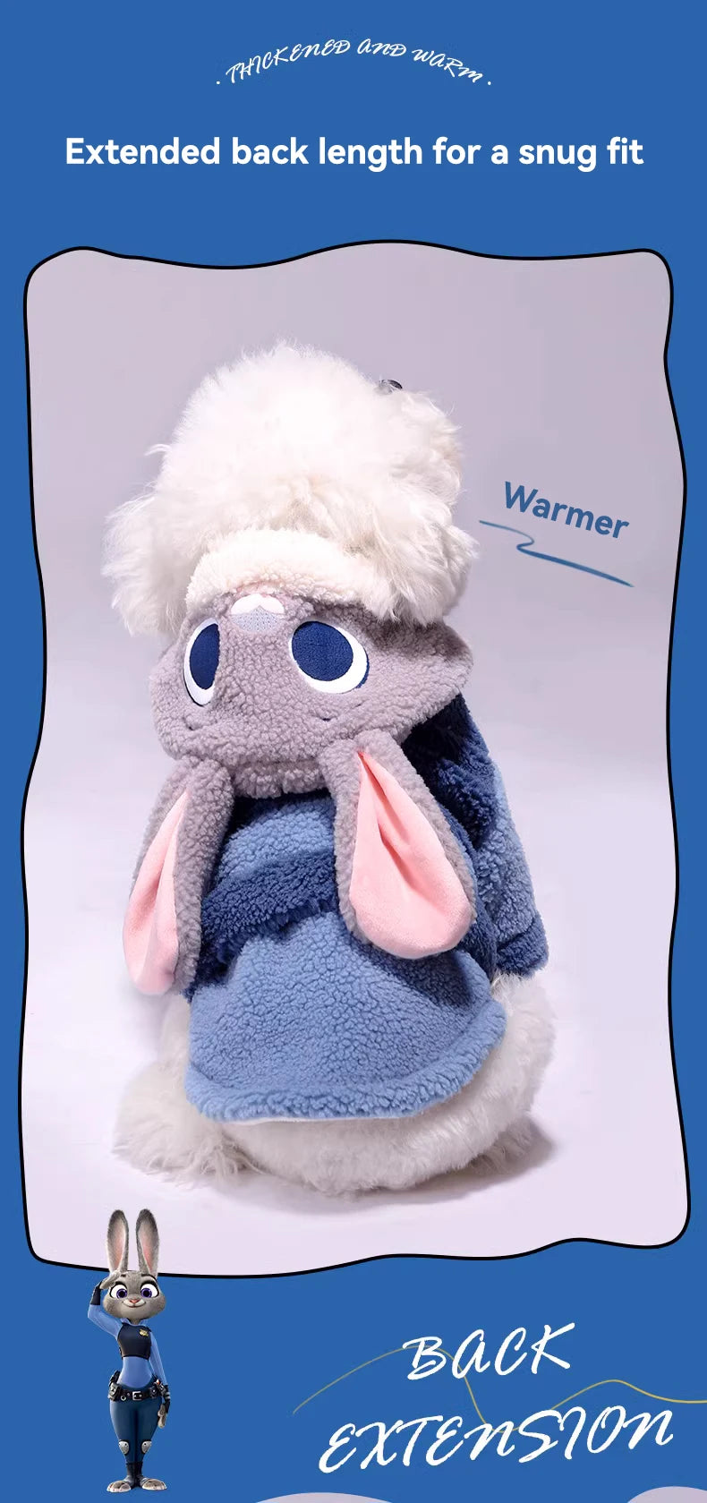 Plush toy with a blue back extension labeled 'Warmer' on a white background
