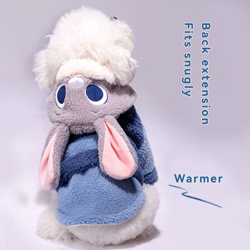 Plush toy with a back extension for warmth on a gray background