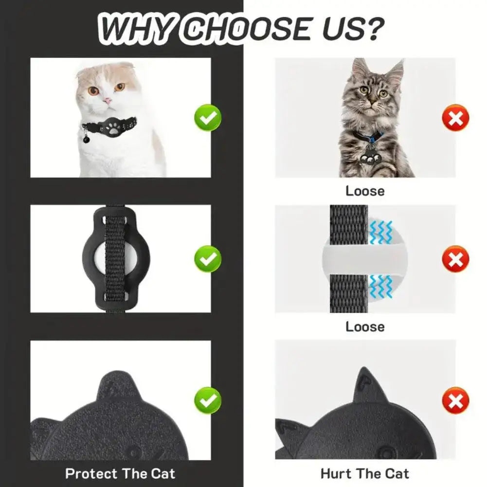 Comparison of a cat wearing a collar with text explaining the importance of a proper fit for the cat's comfort.