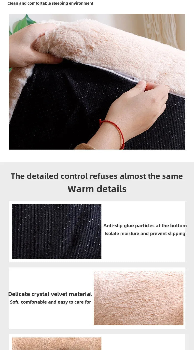 Product details with close-up of fabric texture and hand holding a piece of fabric.