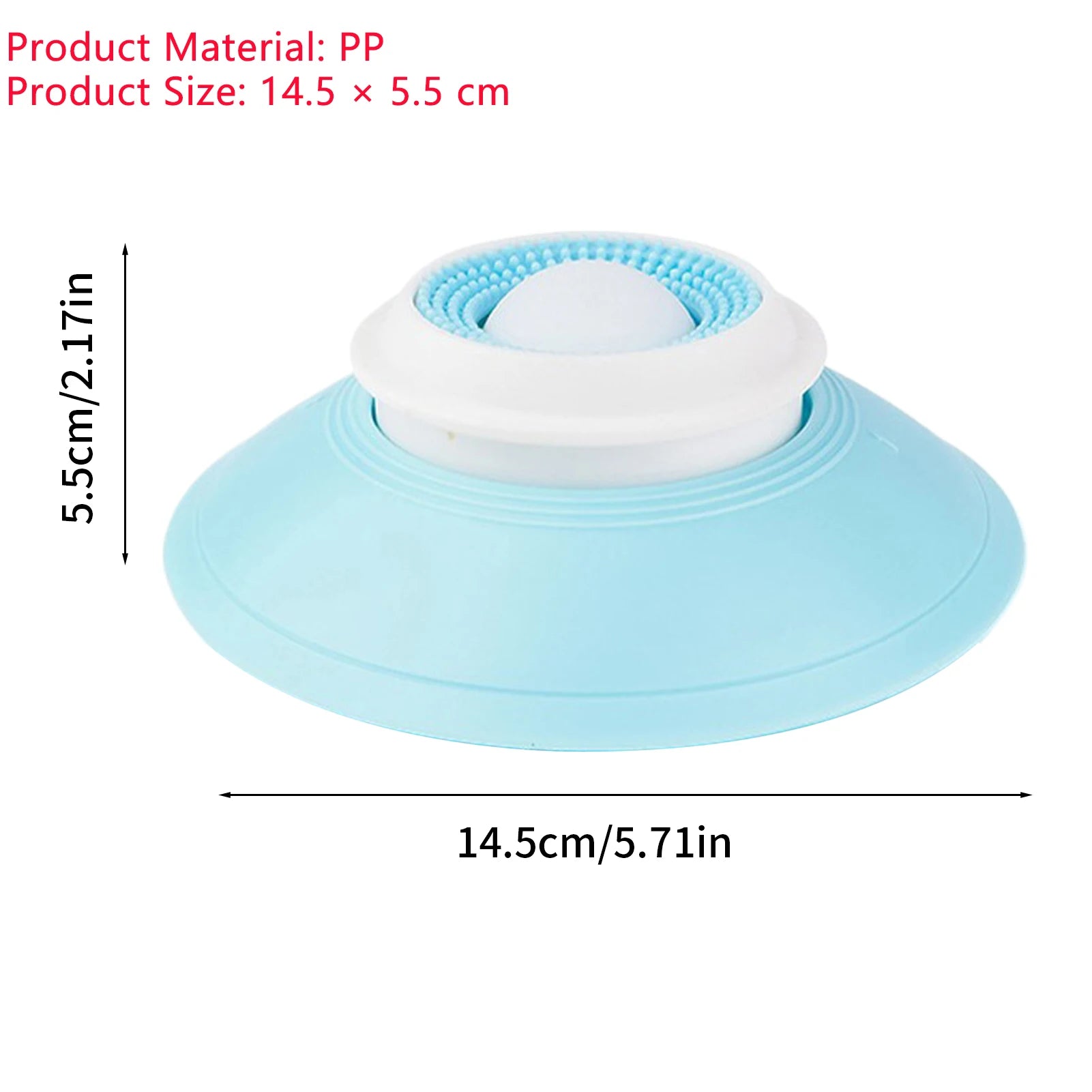 Light blue and white product with dimensions on a white background