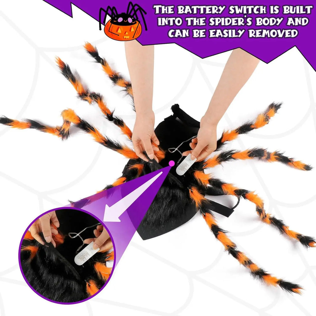 Halloween spider decoration with a battery switch built into its body.