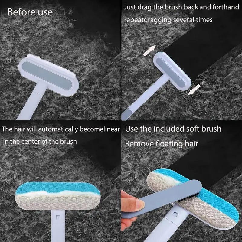 Instructions for using a hair removal brush with text and images showing its application.