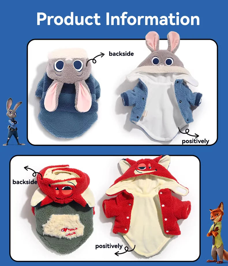 Two plush toys with labeled back and front sides on a blue background