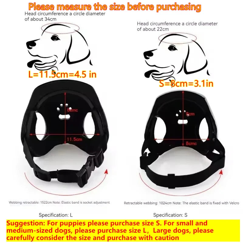 Measurement chart for dog headbands with size guide and specifications.