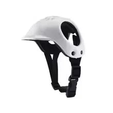 White helmet with black straps on a white background