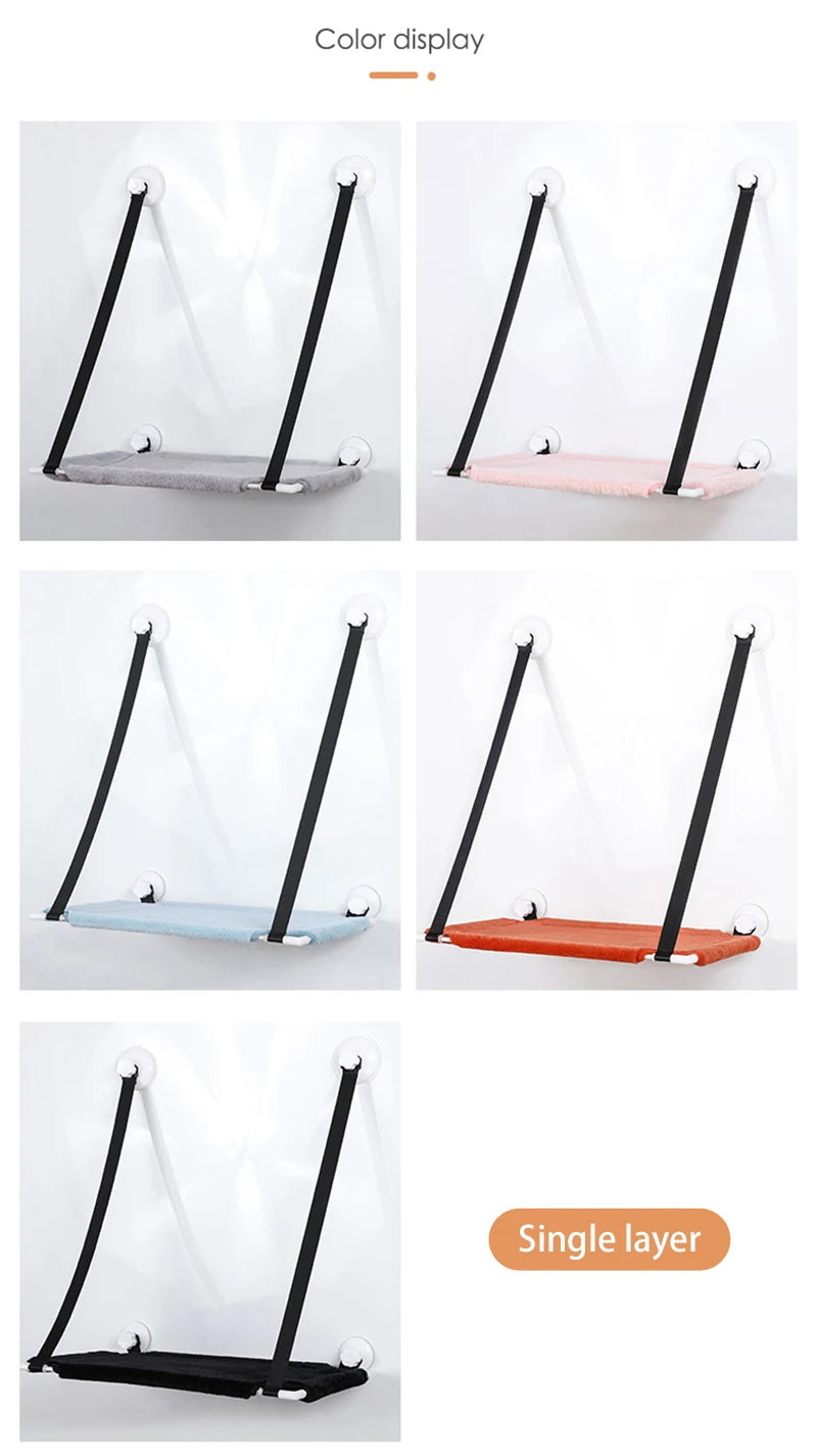 Color display of a single-layer swing with different colored seats on a white background.