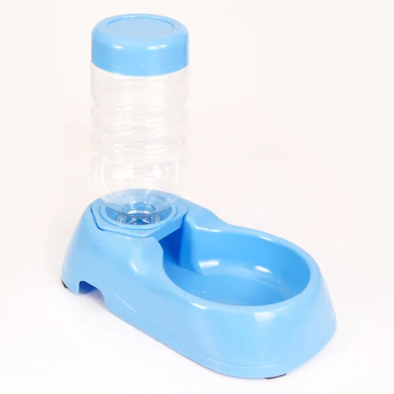 Blue pet water bottle and bowl set on a white background