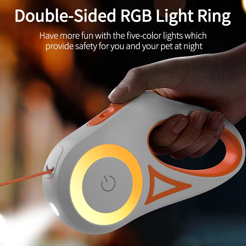Double-sided RGB light ring held by a hand with text about safety and fun.