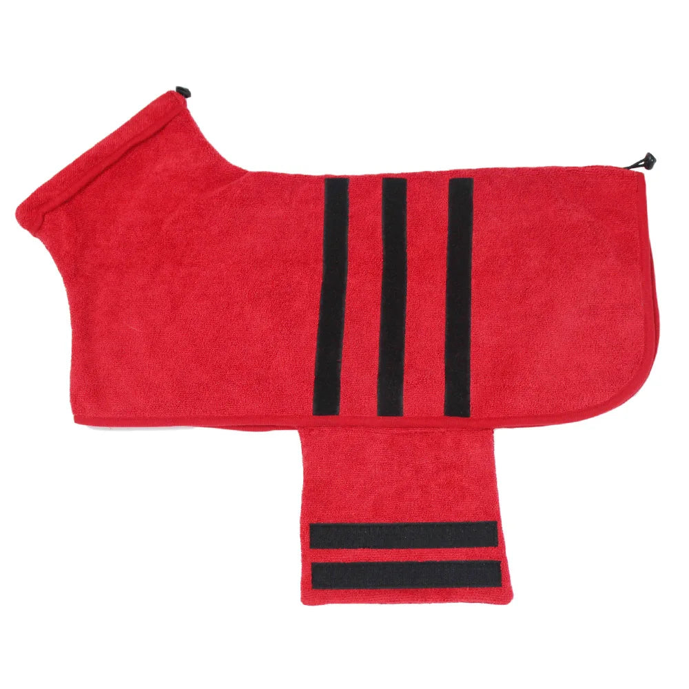 Red towel with black stripes on a white background