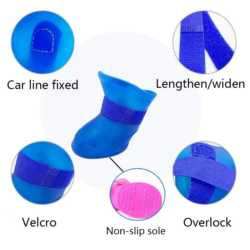 Blue shoe cover with features highlighted on a white background