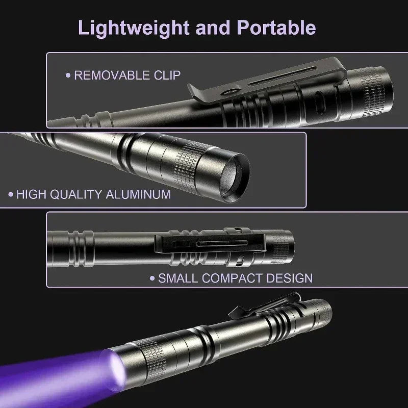 Lightweight and portable flashlight with features highlighted on a black background