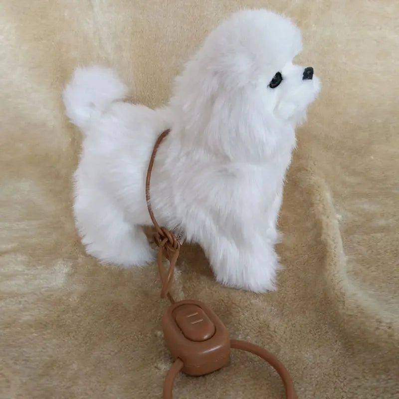 White fluffy dog-toy on a beige surface