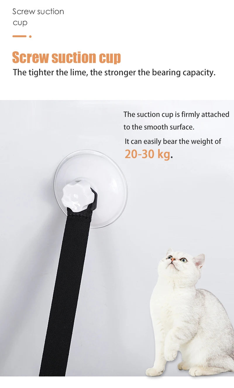Screw suction cup with text on a gray background, featuring a cat for scale.