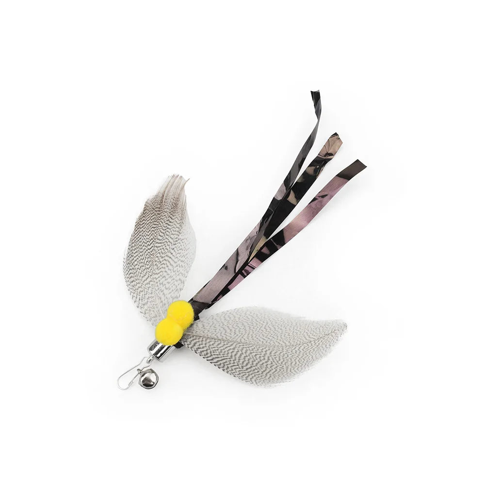 feathers and a yellow bead on a white background
