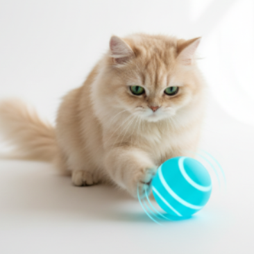 Cat playing with blue ball